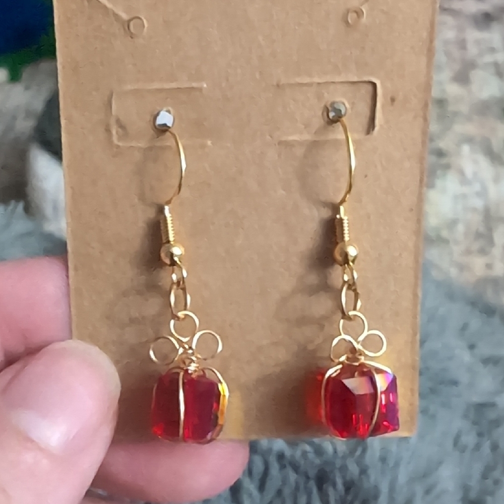 Elegant Gold and Red Present Earrings